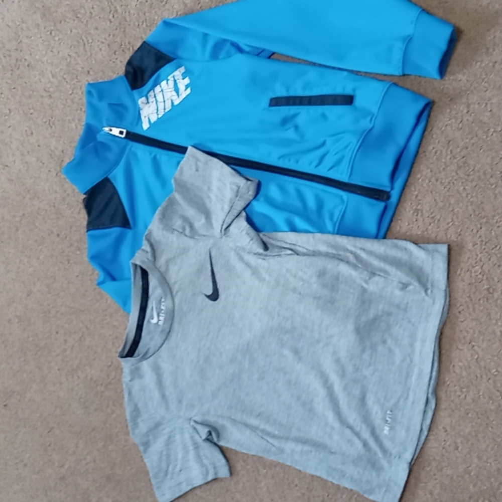 Bundle of Nike Zip Blue Jacket and gray shirt. Sz 7